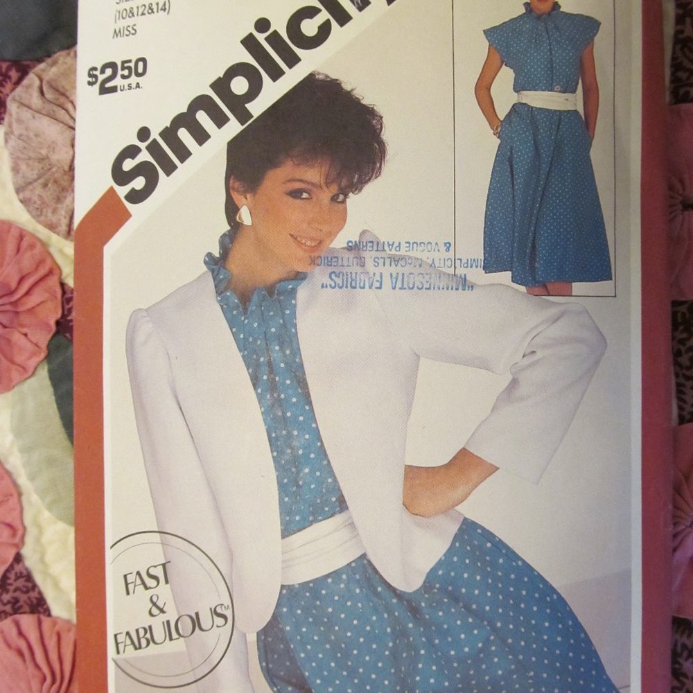 Vtg 1980s Simplicity Sewing Pattern DRESS & JACKET 5835 Size 10,12,14